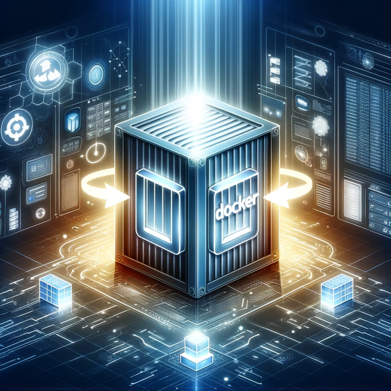 Docker container illustrated inside a server room