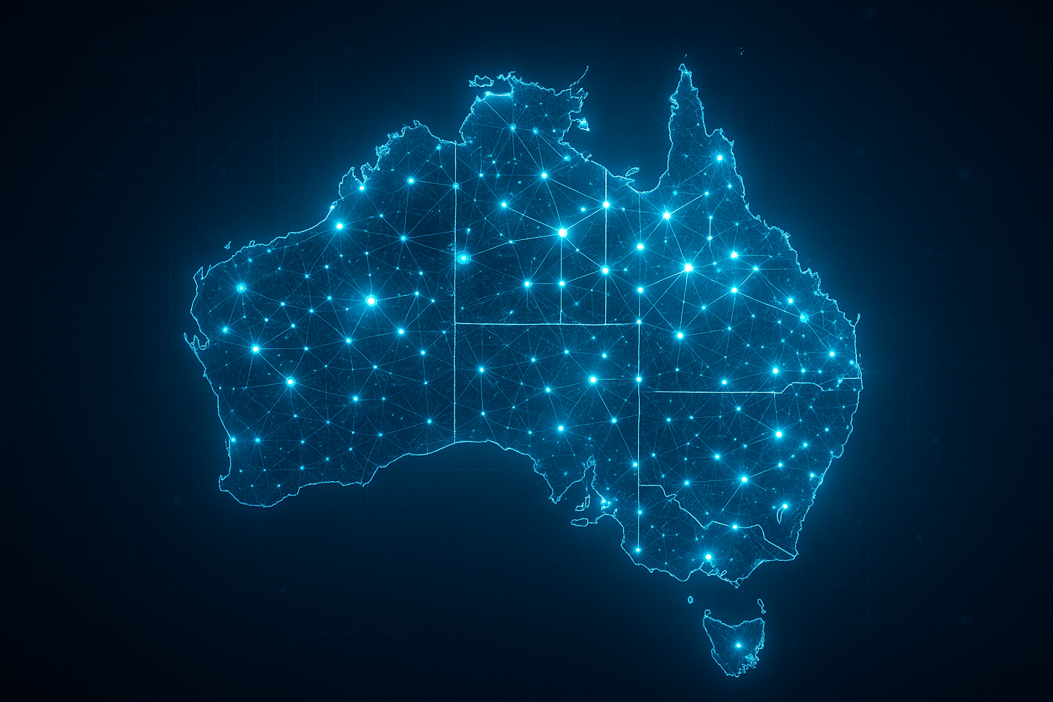 Australia depicted as a connected blue digital network